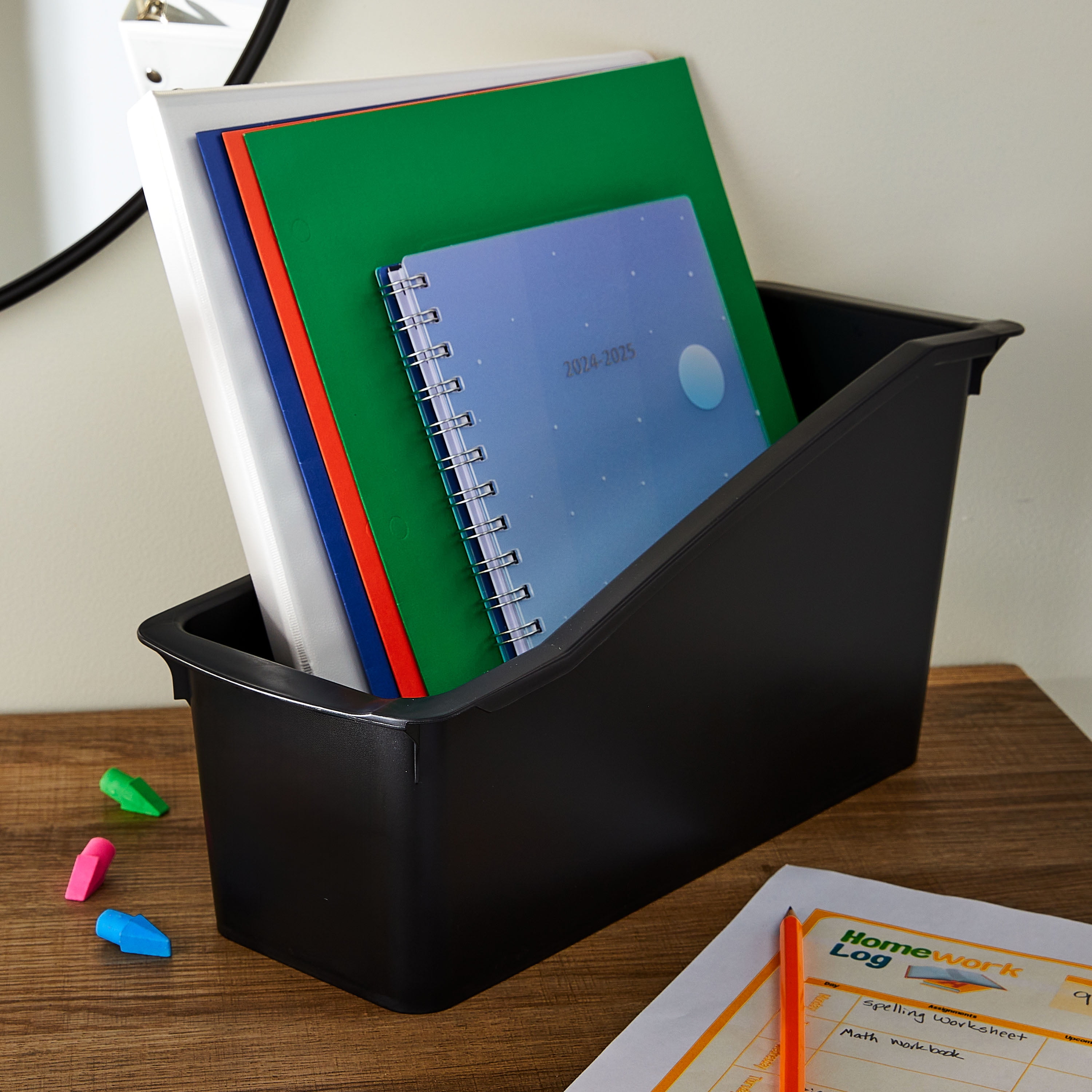 Pen+Gear Book Bin, 14.3 x 5.44 x 7.1 in, Black