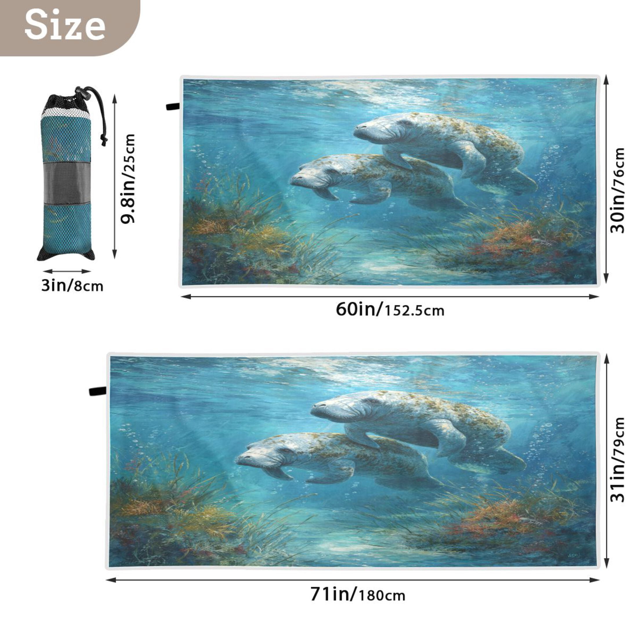 Qxltty Cute Manatee Beach Towel Sand Free Bath Towel Absorbent Quick Dry Soft Lightweight Blanket for Travel Gym Camping 71x31in