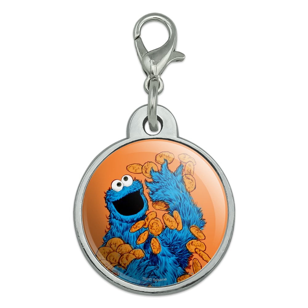 Sesame Street Vintage Cookie Monster Chrome Plated Metal Pet Dog Cat ID