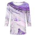 thumbnail image 4 of Jewelreauty Women Summer Graphic Shirts 3/4 Sleeve Round Neck Print Pullover Tops Loose Casual Lightweight Tee (XL, Purple), 4 of 5