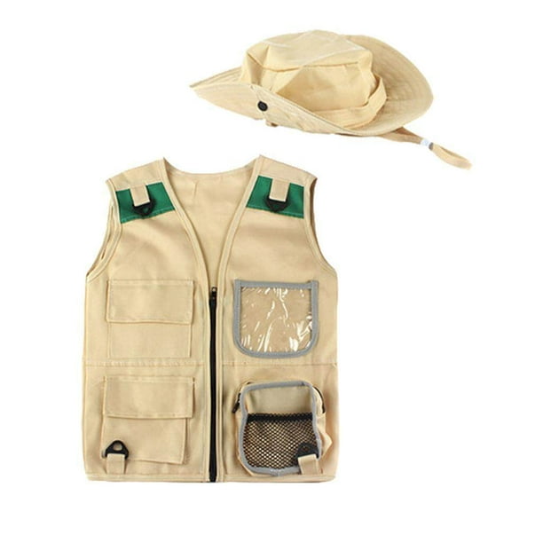 enqiretly Outdoor Explorer Set Toddlers Cargo kids fishing vest Vest and Hat  for vest camping Park Ranger Zoo Keeper 