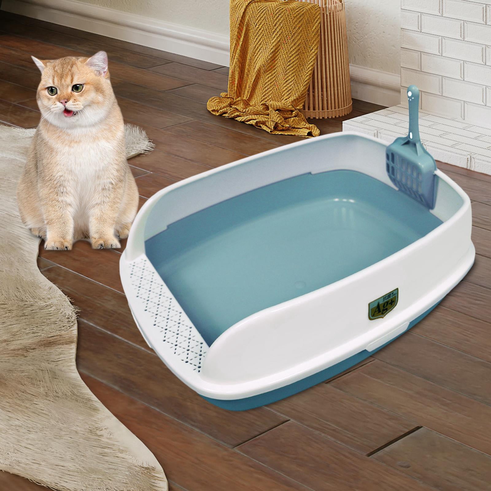 High Sided Cat Litter Box Kitten Potty Pan Portable Durable Pet Litter Tray Blue