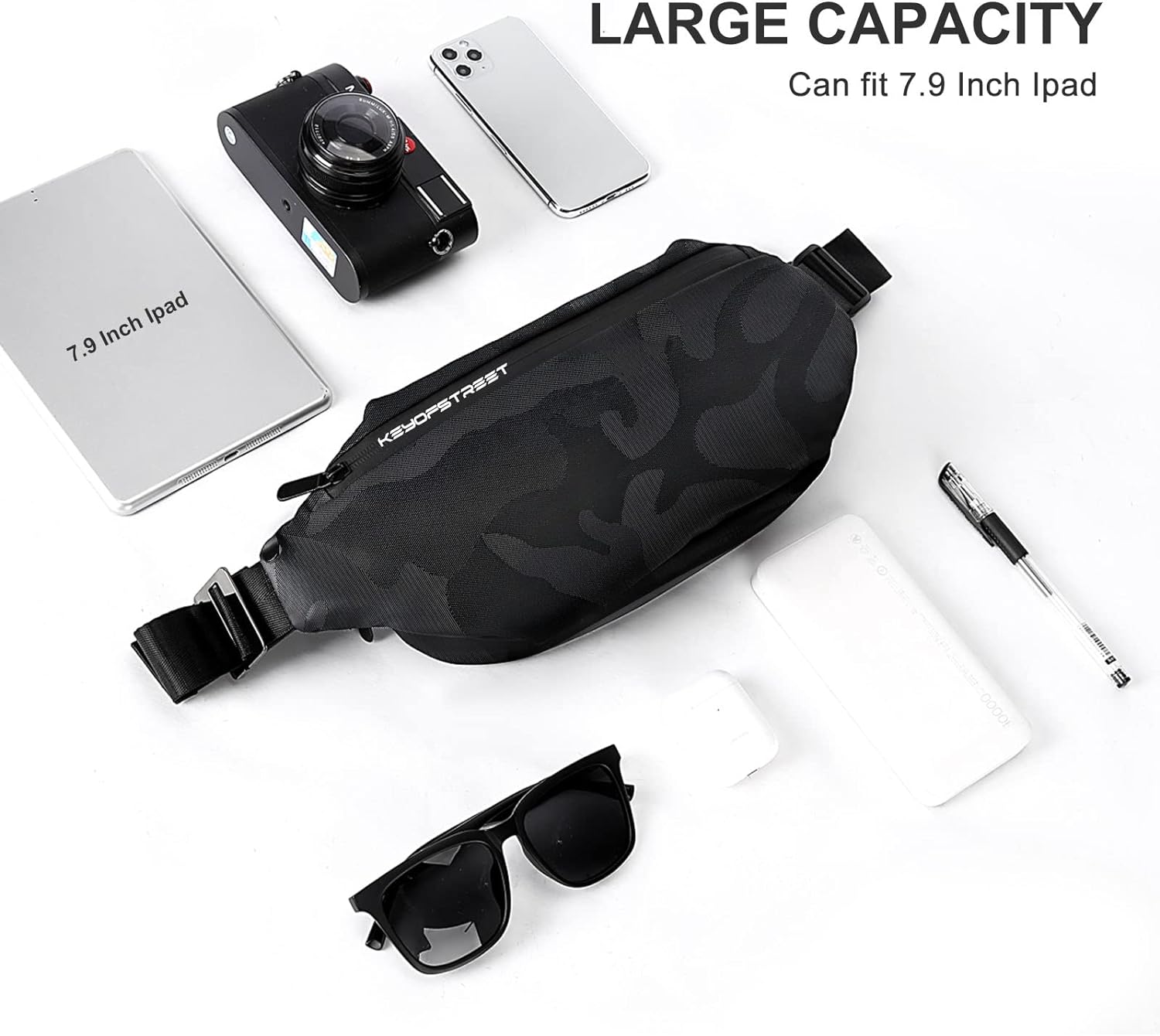Crossbody Fanny Pack for Men, Large Waterproof Waist Bag Pack, Fashionable Chest Belt Bag for Men Travel Running Cycling Sports, Carrying All Phones