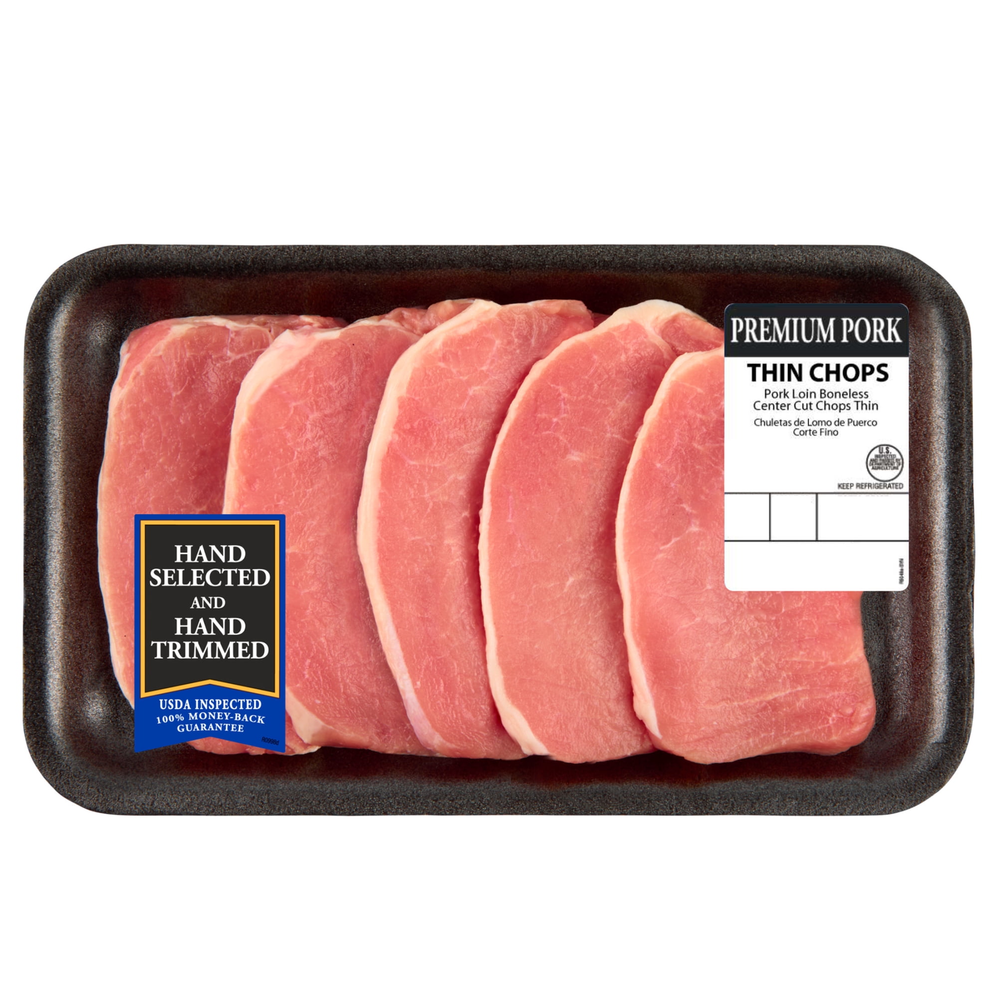 Pork Center Cut Loin Chops Thin Boneless, 5 count, 0.83 - 1.5 lb