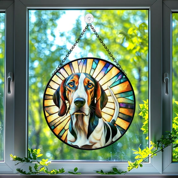 89Bloom Treeing Walker Coonhound Window Hanging Stained Glass, Treeing Walker Coonhound Suncatchers for Windows Stained Glass, Stained Glass Dog suncatcher, Dog Stained Glass