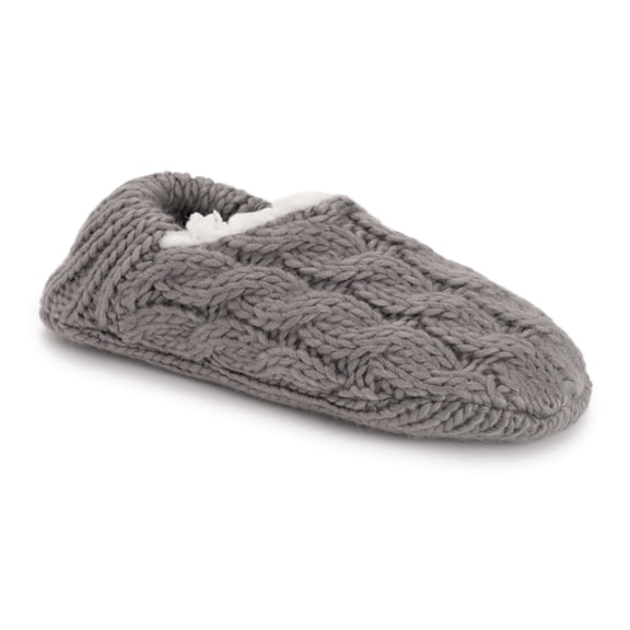 MUK LUKS Women's Chunky Ballerina Slipper With Ribbed Heel, Grey, OS