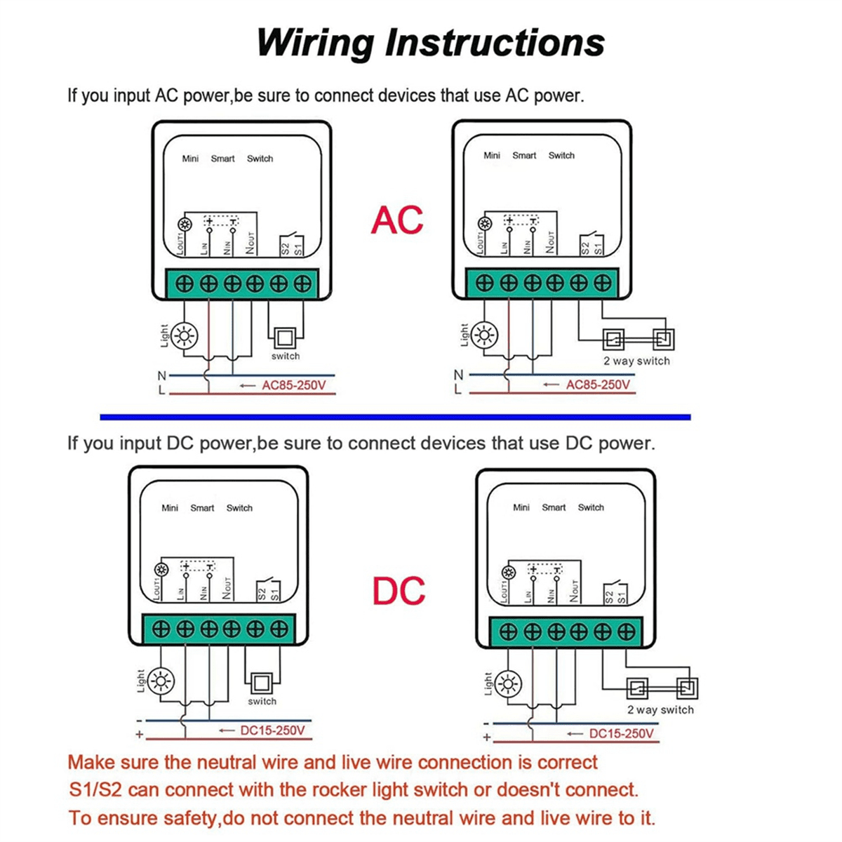 4PCS WiFi Smart Switch Light Switch, APP Remote Control, Voice Control, DIY Mode, Timer Function, LAN Control, 2 Way 16A