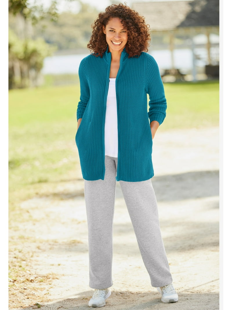 Woman Within Plus Size Zip Front Shaker Cardigan