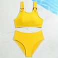 thumbnail image 4 of Gubotare Baby Swimsuit Girl Girl's 2 Piece Swimsuit Sport Solid High Waist Bikini Set Bathing Suit (Yellow,8-9 Years), 4 of 5