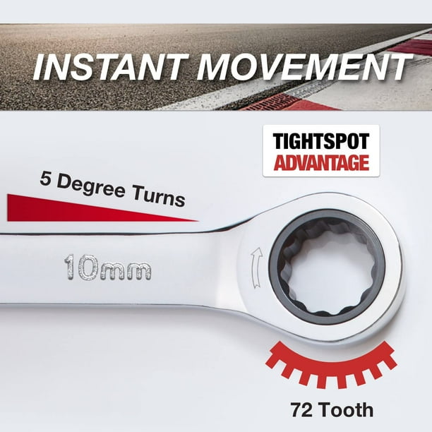 10 mm TIGHTSPOT Ratchet Wrench with 5 Movement and Hardened Polished Steel for Projects with Metric Tight Spaces