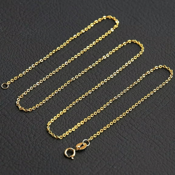 K-KED Au750 Pure 18K Yellow Gold 1.1mmW Solid Rolo Chain Necklace 15.7"L Women Gift