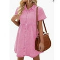 thumbnail image 3 of ZANKLEY Women's Short Sleeve Button Down Flowy Tiered Babydoll Denim Dress, 3 of 6