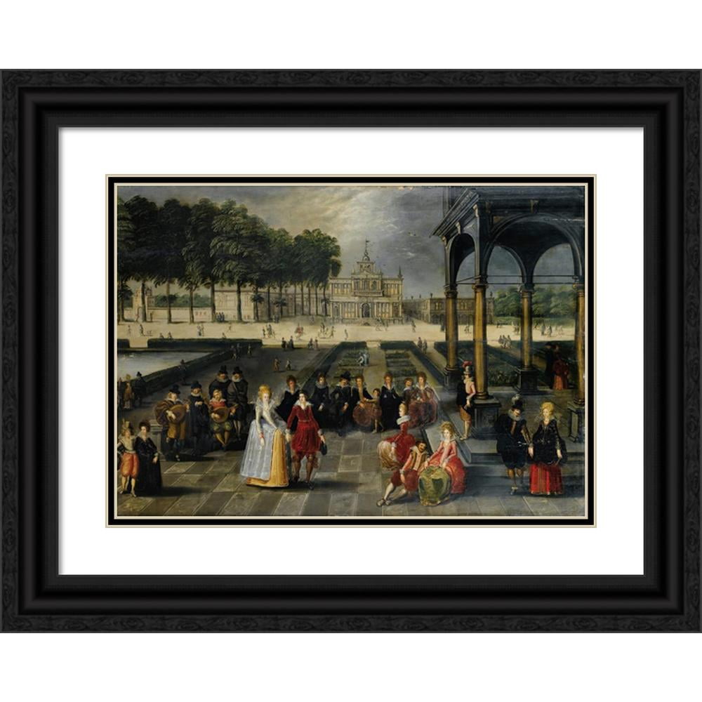 Louis de Caullery 14x11 Black Ornate Wood Framed Double Matted Museum Art Print Titled: Elegant in the Park of a Classic Palace