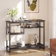 thumbnail image 2 of Bestier Narrow Console Table Buffet Sideboard Side Desk Entryway Table with 4 Storage Shelves & 2 Hooks, Black, 2 of 6