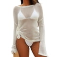 thumbnail image 3 of Feancey Women's Mesh Cover Up Tops Beach Long Sleeve Sun Protection Shirt Sheer Bikini Swimsuit Coverups for Summer Vacation White Free Size, 3 of 7