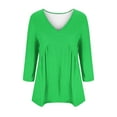 thumbnail image 4 of VERUGU Womens Tops 3/4 Sleeve V-Neck Pleated Shirts Summer Trendy Layered Solid Basic Tee Loose Casual Flowy Comfy Plain Tunic Blouses Green M, 4 of 6