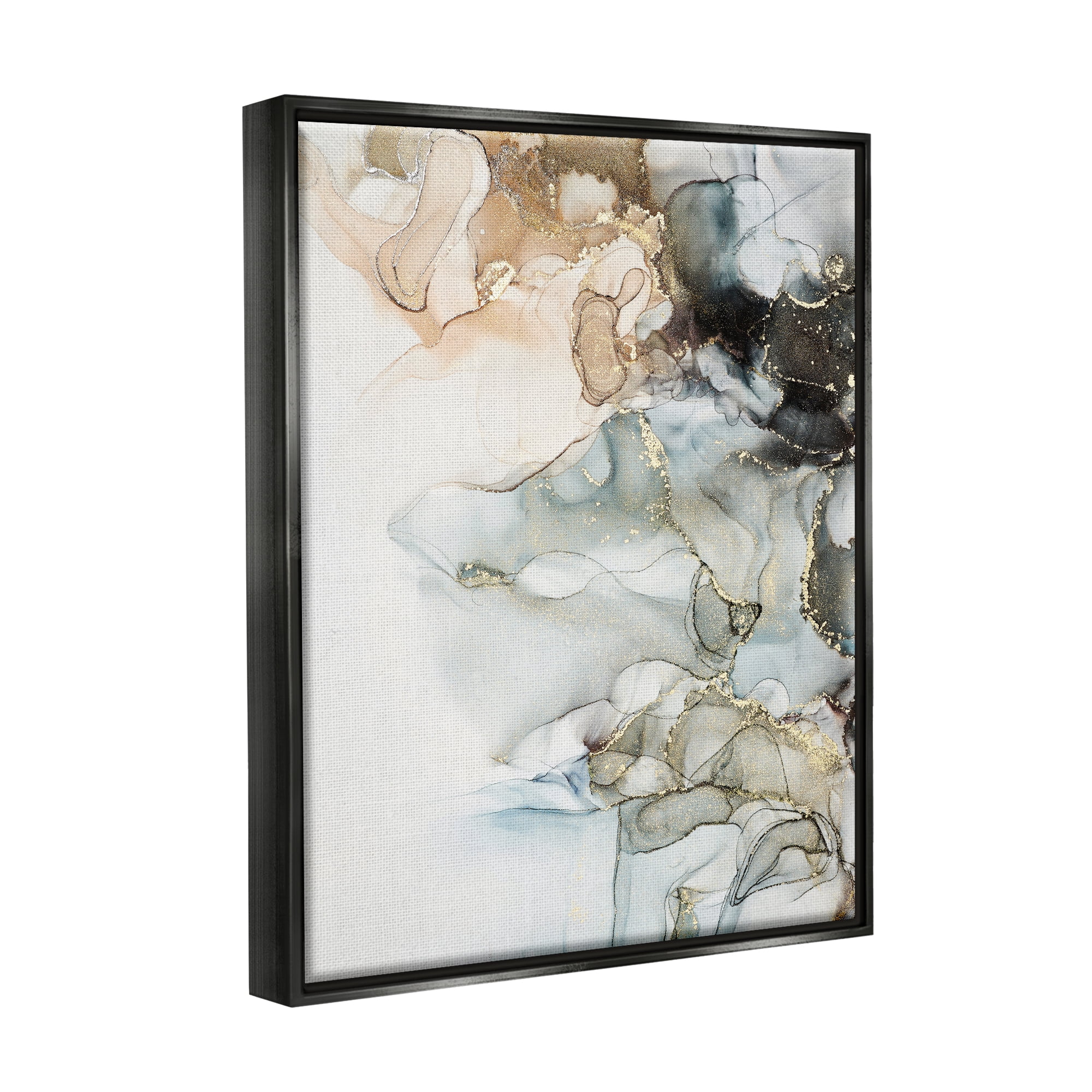 Stupell Industries Soft Ripples Abstraction Abstract Painting Black Floater Framed Art Print Wall Art, 17 x 21