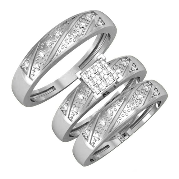 0.28 Carat (ctw) 14K Gold Round Cut Diamond Men & Women's Cluster Engagement Ring Trio Bridal Set 1/4 CT