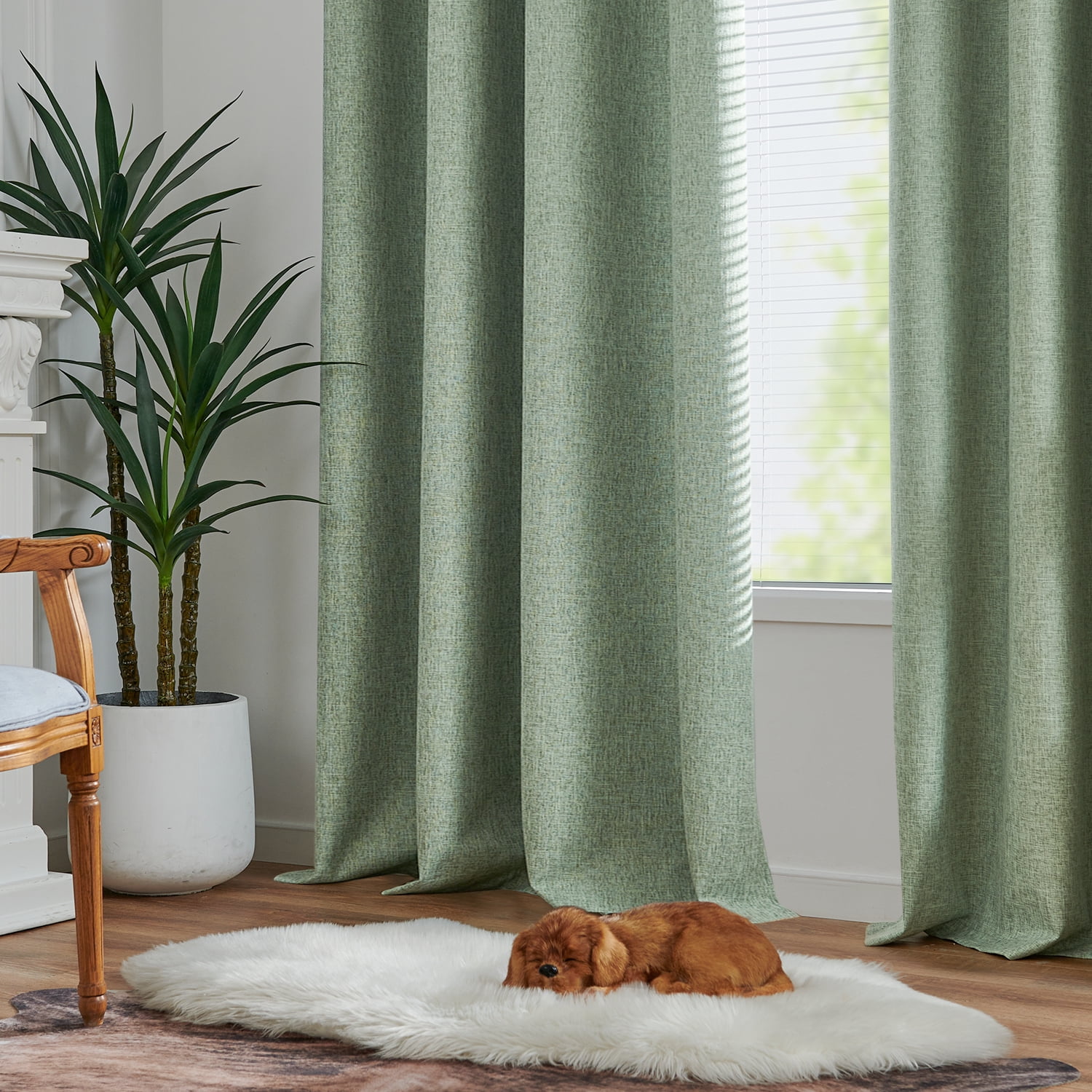 Curtainking Room Darkening Curtains for Bedroom, 63 Inch Length Linen Textured Drapes for Living Room, Thermal Insulated Light Blocking Curtains, Grommet Top Window Treatments 2 Panels, Green