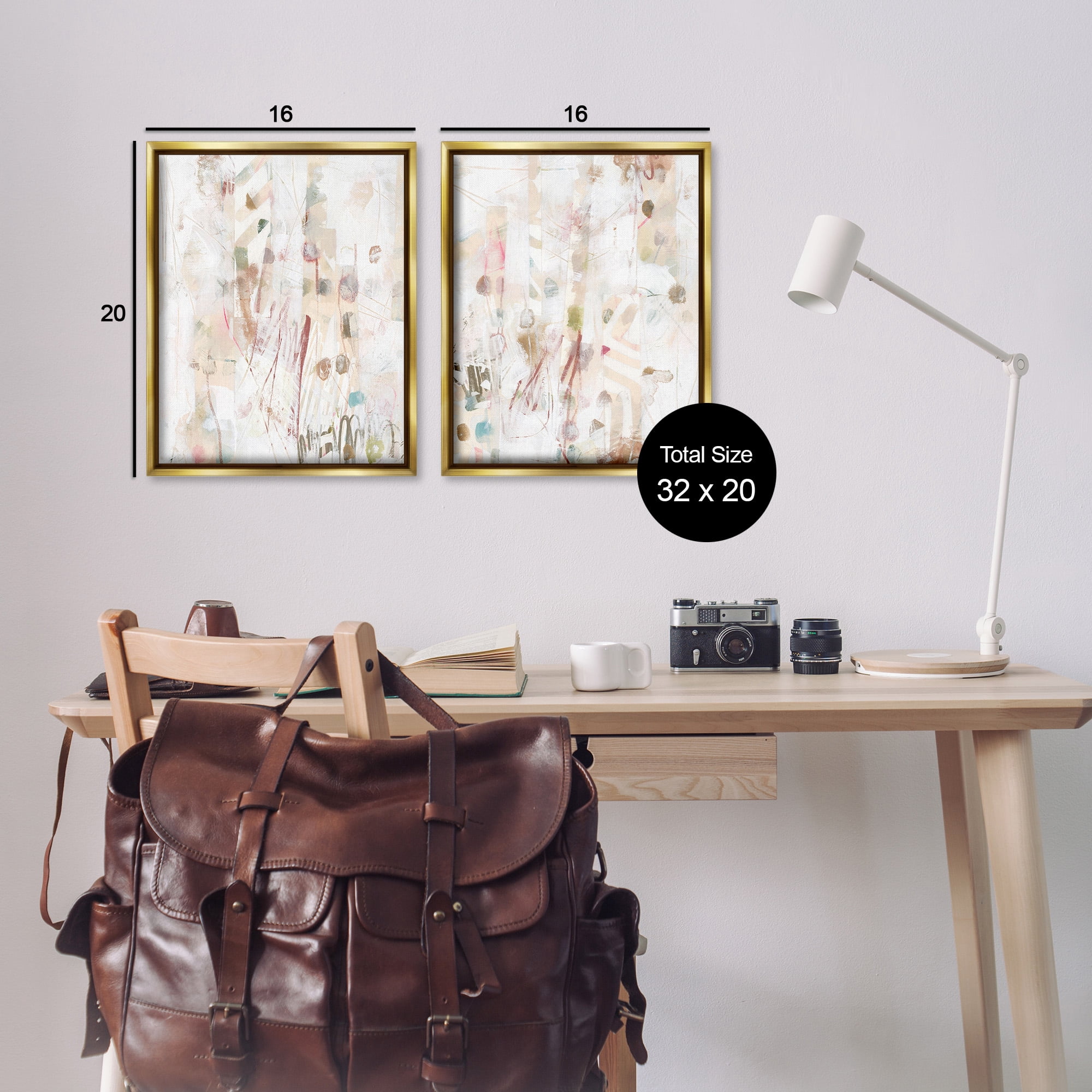 Stupell Industries Subtle Chaotic Patterns Abstract Painting Gold Floater Framed Canvas Art Print Wall Art, 17 x 21, Set of 2