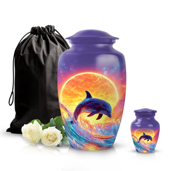 SABURIAL Dolphin Urn - Mini Keepsake Urns for Male & Female Ash - Lovely Funeral Urns for Adult Human Ash - Tribute Urn for Women Ashes - Combo - 10 Inch Large & 3 Inch