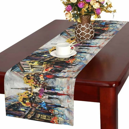 

MKHERT European City Landscape Street View of Paris and Eiffel Tower Table Runner for Office Kitchen Dining Wedding Party Banquet 16x72 Inch