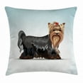 thumbnail image 1 of Yorkie Throw Pillow Cushion Cover, Digital Depiction of Yorkshire Terrier with a Bow on Head Meshed Colors Computer Art, Decorative Square Accent Pillow Case, 18 X 18 Inches, Multicolor, by Ambesonne, 1 of 2