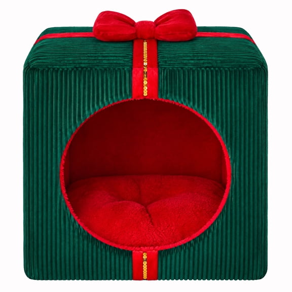 Vibrant Life Holiday Extra Small Gift Box Pet Bed, Red and Green, 15" x 15"