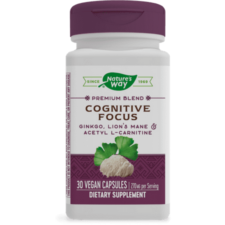 Nature's Way Cognitive Focus, Gingko, Lion's Mane & Acetyl L-Carnitine, 30 Capsules