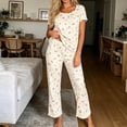 thumbnail image 2 of Enjoytime Pajamas for Women Floral Print Round Neck Short Sleeve Ruffle 2 Piece Lounge Set Cute Soft Casual Sleepwear, 2 of 6