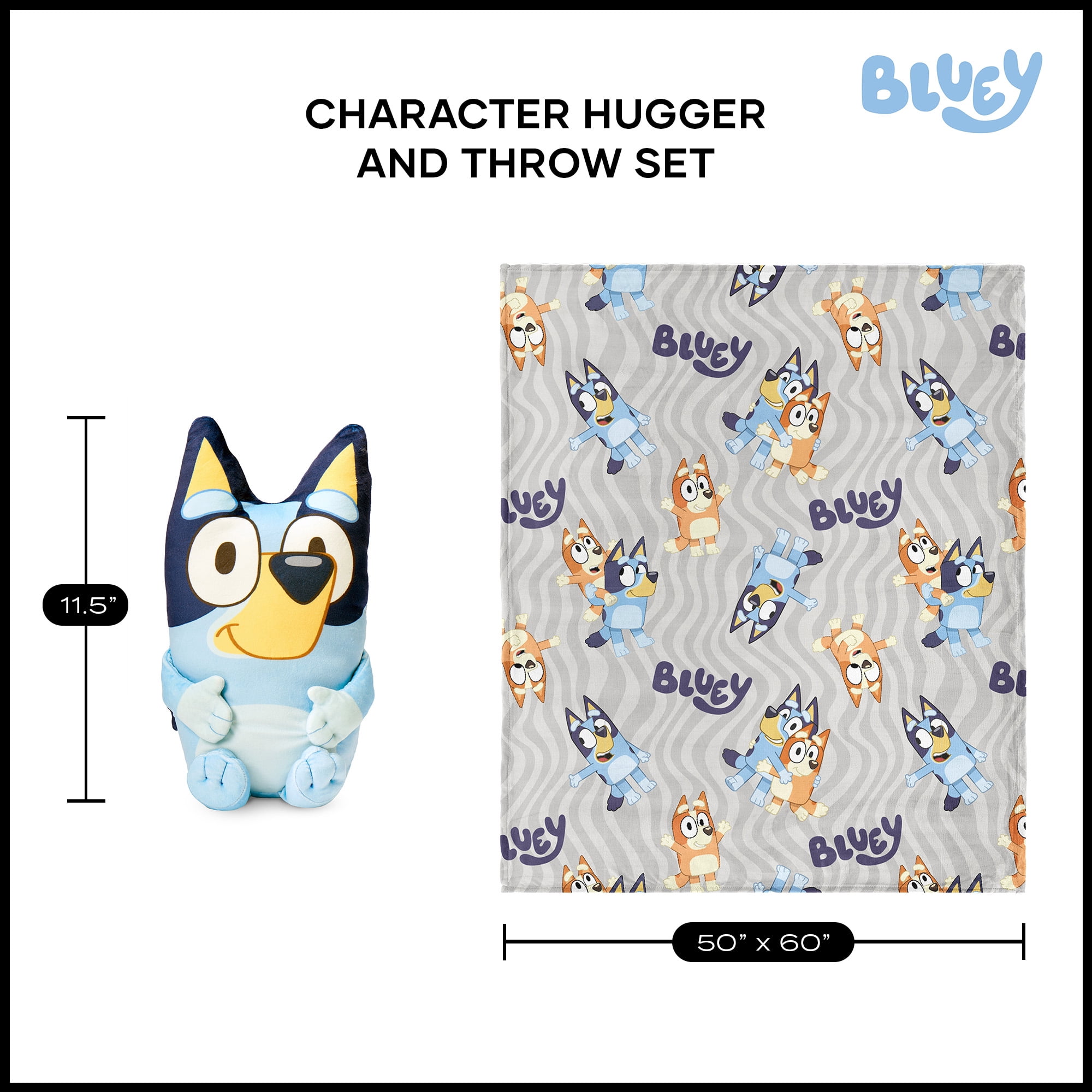 Bluey Fun Silk Touch Throw Blanket and Plush Character Hugger Set– Ultra Soft Plush Character Pillow for Kids