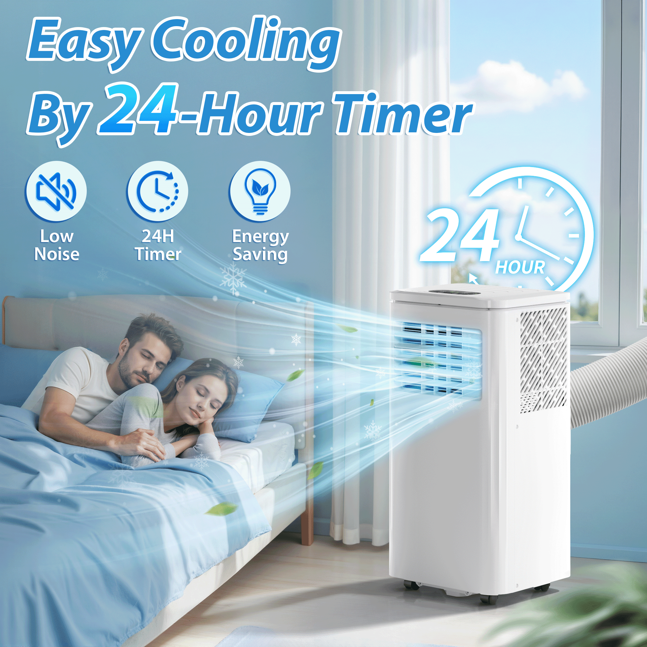 PRO CHOICE Portable Air Conditioner 10000 BTU(Ashrae) for Room Cooling up to 300 Sq.ft, 24H Timer Room AC w/Remote Control, White