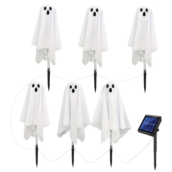 FastXmas Halloween Solar Lights Outdoor,6PACKS Halloween Decorations Lights for Party Gifts Decor,Solar Ghost Path Lights for Halloween Party Decor Cold White