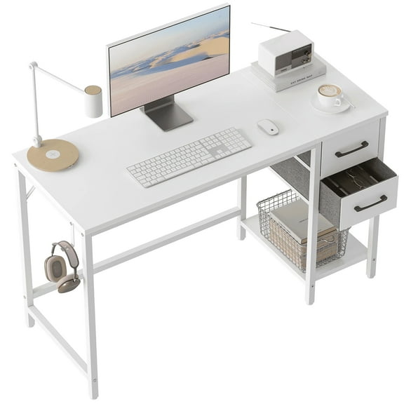 Computer Desk with Drawers, 40 Inch Study Writing Table, Modern Simple Style PC Desk for Bedroom, Gaming, White