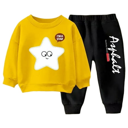 KPOPLK Baby Boy Clothes Fall Clothes Truck Print Long Sleeve Pullover Tee Tops + Pant Sets Toddler Winter Outfits Clothing(7-8 Years Yellow)