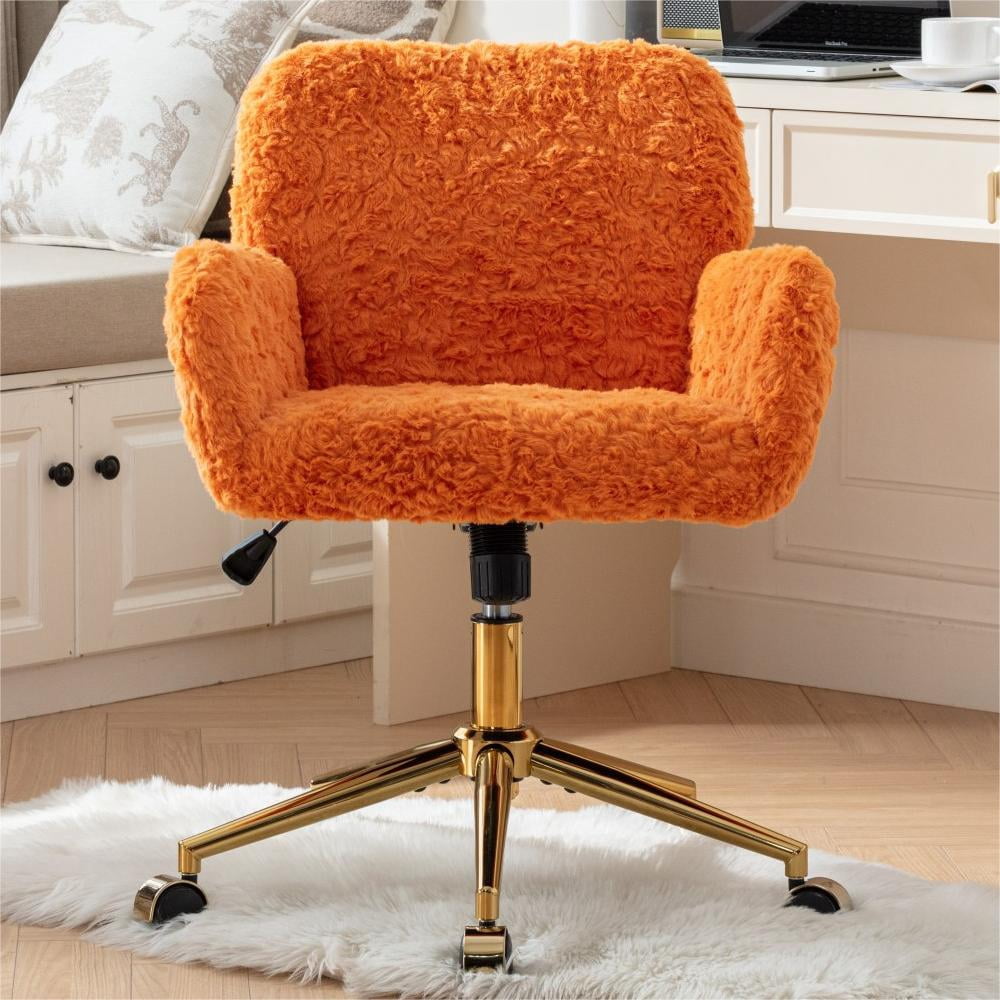 Office Chair,Home Office Chair with Golden Metal Base,Adjustable Desk Chair Swivel Office Chair,Vanity Chair,Orange