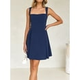 thumbnail image 5 of Dycnvjo Womens 2025 Mini Sleeveless Dress Backless Tie Square Neck Short Party Dress Navy Blue M, 5 of 8