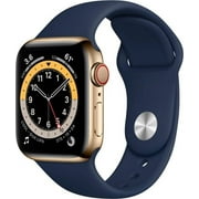 Apple Watch Series 6 GPS + Cellular, 40mm Gold Stainless Steel Case with Deep Navy Sport Band