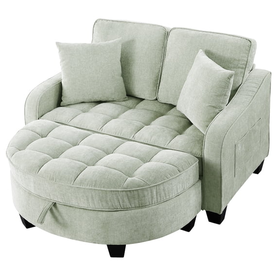 MIKIBAMA 51 Inch Cyan Oversized Chenille Chaise Lounge Chair Tufted Convertible Design Adjustable Backrest With Ottoman for Small Spaces