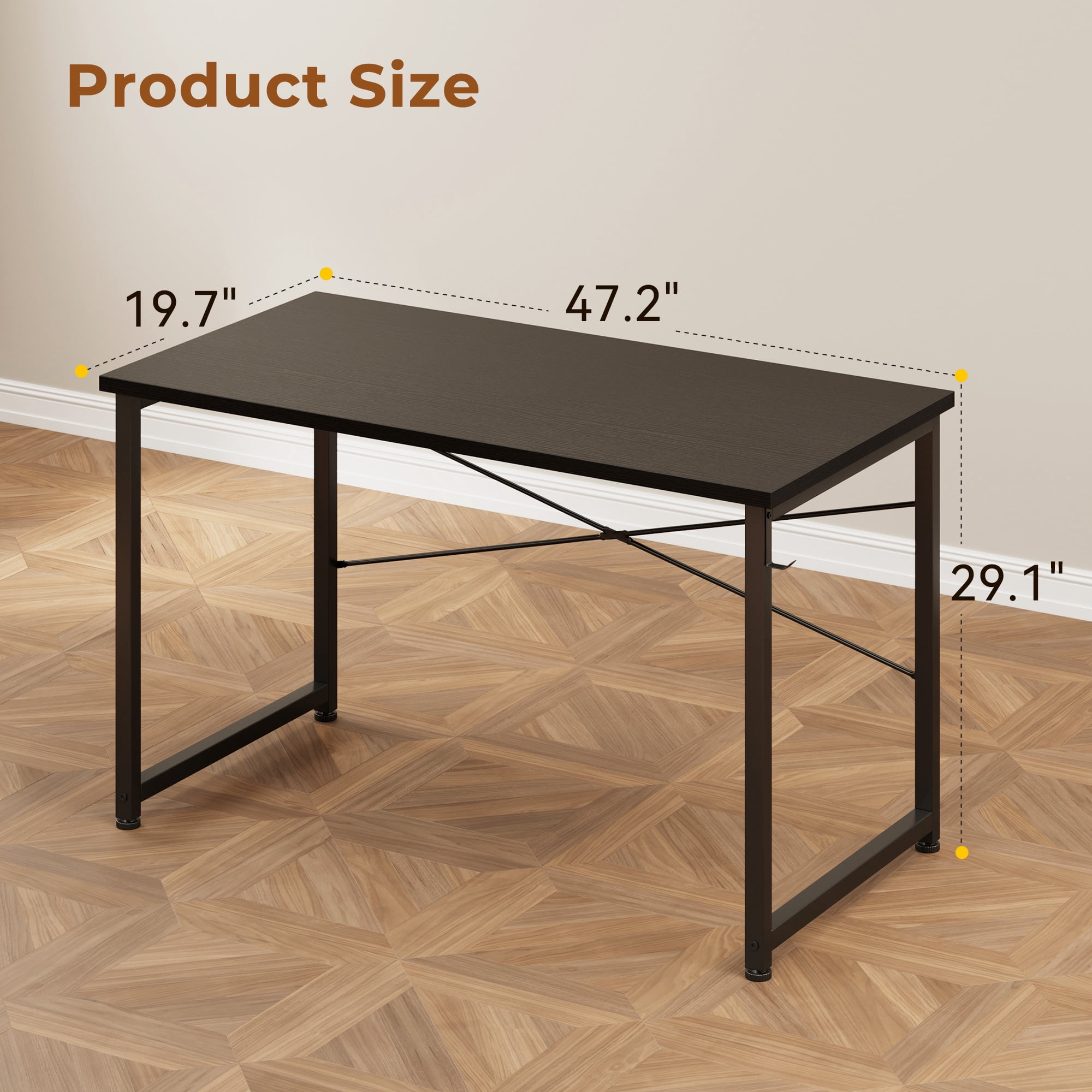 AODK 48 Inch Computer Desk, Home Office Writing Desk for Small Space, Modern Study Desk with Headphone Hook, Black