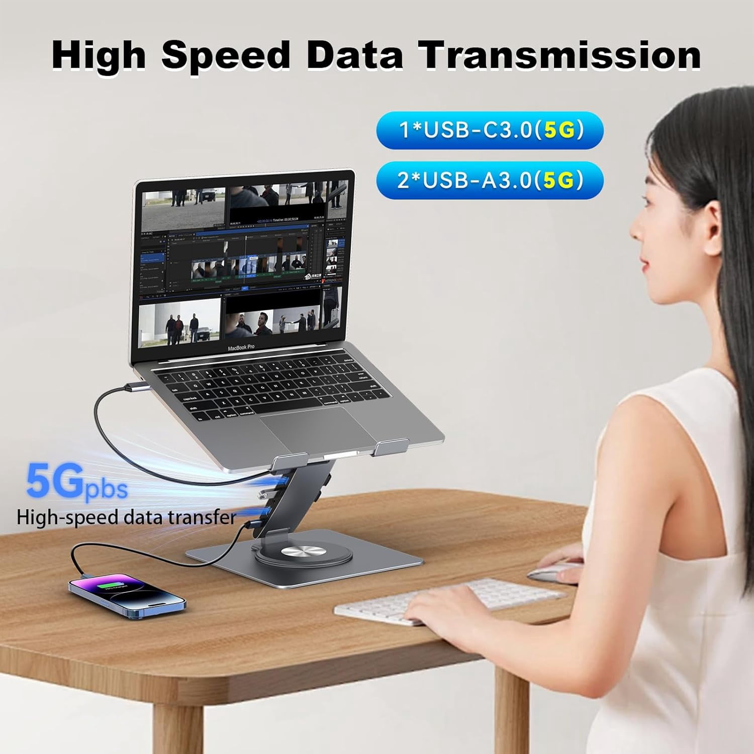 Laptop Docking Station Stand Dual Display 4K  USB3.0 360 Swivel for    Surface with USB-C Hub Multiport Adapter