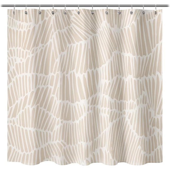 Boho Textured Slubbed Fabric Shower Curtain, Organic Modern Geometric Striped Shower Curtains for Bathroom Decoration, Beige and White Rhombus Shower Curtains, 72x72