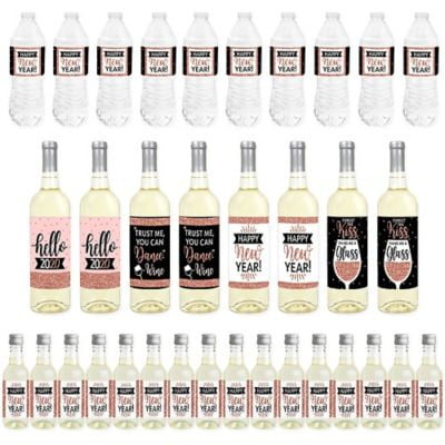 Rose Gold Happy New Year - Mini Wine Bottle Labels, Wine ...