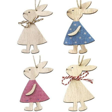 

4pcs Wooden Easter Rabbit Bunny Pendant Door Hanging Ornament Crafts Decoration
