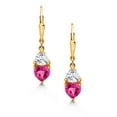 thumbnail image 2 of Gem Stone King 18K Rose Gold Plated Silver Pink Created Sapphire Dangle Leverback Earrings for Women (3.14 Cttw, Gemstone September Birthstone, Heart Shape 6MM, Trillion 5MM), 2 of 4