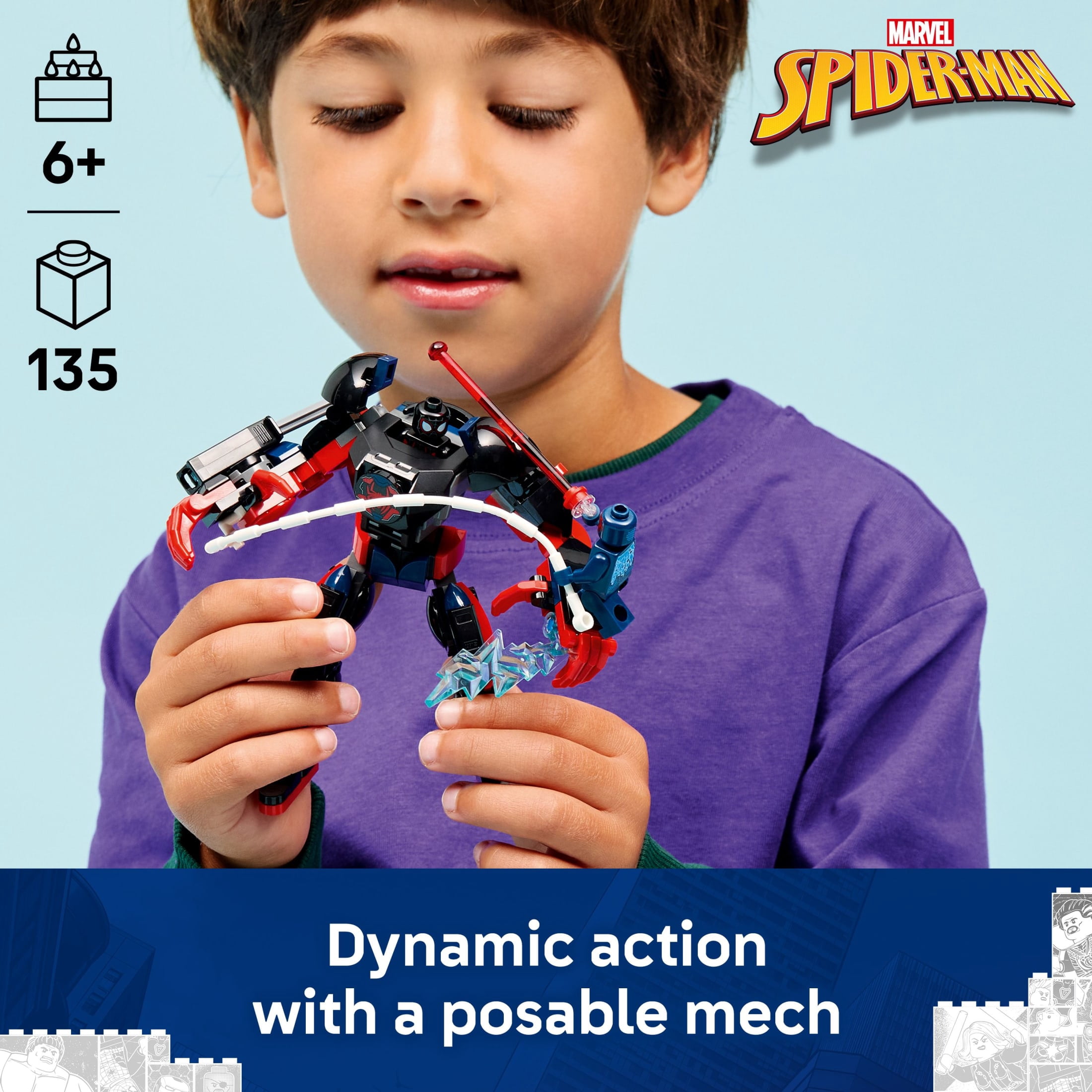 LEGO Marvel Miles Morales Mech vs Spider-Man 2099 - Building Toy for Boys & Girls, 6+ - Easter Basket Stuffers for Kids - Superhero Toys for Marvel Fans - 76337