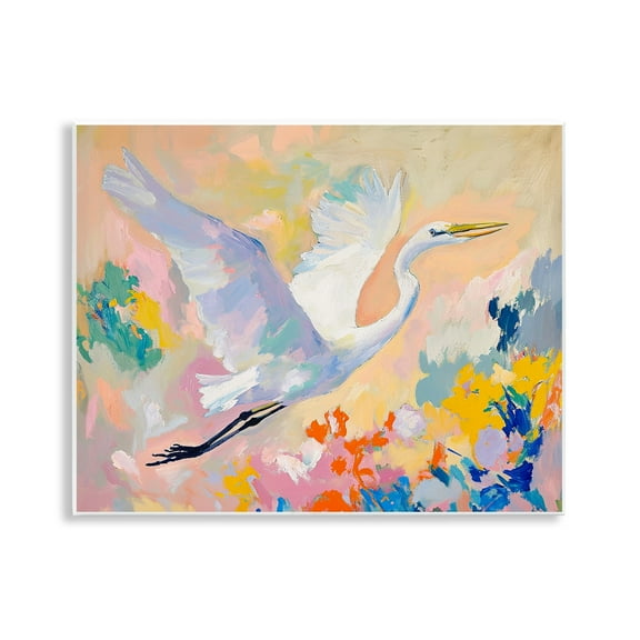Stupell Industries Heron & Abstract Botanicals Animals & Insects Painting Unframed Art Print Wall Art, 14 x 11
