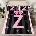thumbnail image 2 of Manfei Monogrammed Z Sheet Set Twin,Ribbon Bowknot Bedding Sets Twin Size,Pink Black Twin Sheet Sets,Microfiber Room Decorative,3 Pieces, 2 of 7
