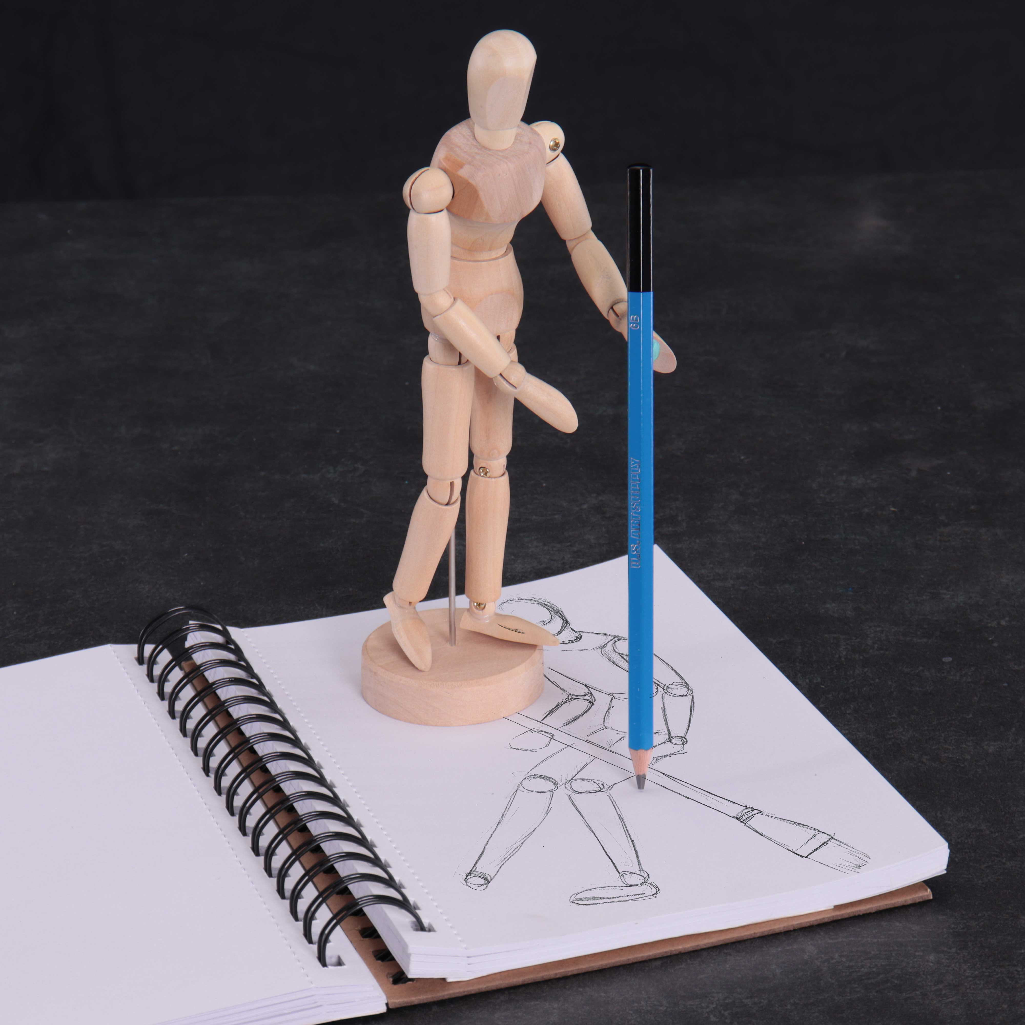 US Art Supply Wood 12 Artist Drawing Manikin Articulated Mannequin with Base An