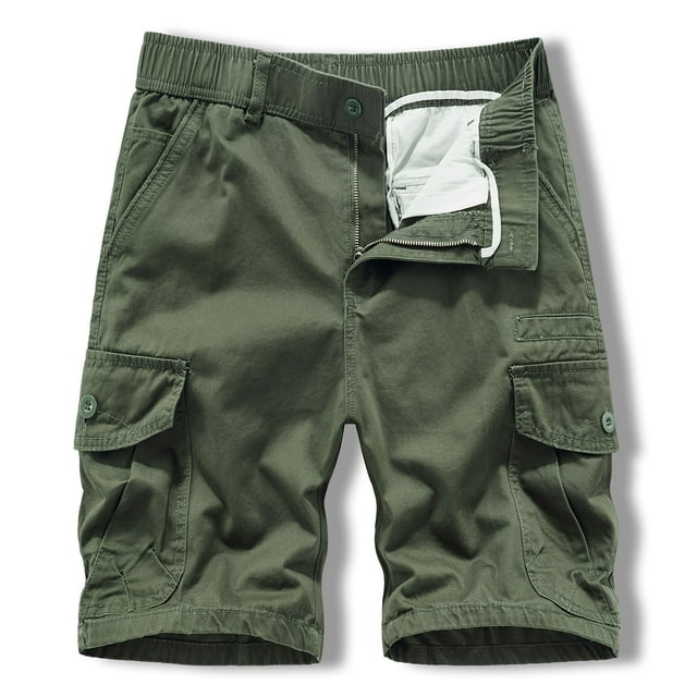 Work Shorts Men Casual Button Zipper Solid Cargo Pants With Pocket Straight Button Zipper Shorts Mens Work Shorts Cargo Army Green XL